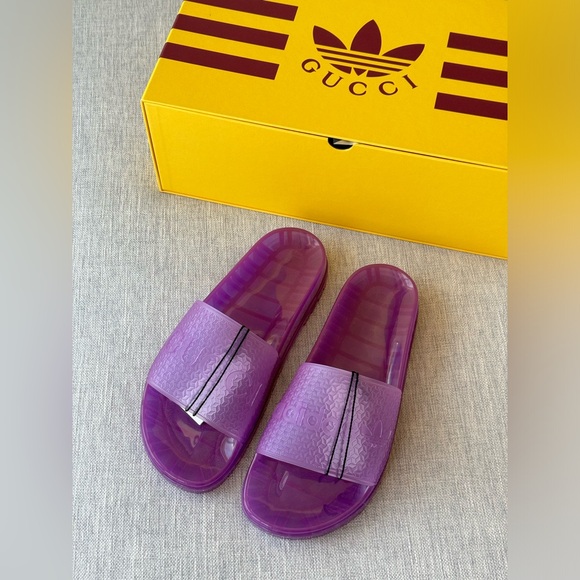 NEW Gucci X ADIDAS WOMEN'S RUBBER SLIDE SANDAL IN purple. Size 39 - Picture 6 of 7